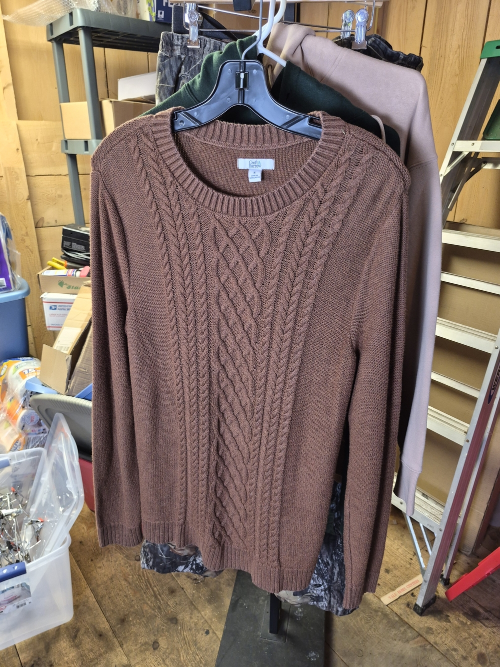 croft & barrow Brown Cable-Knit Crewneck Sweater Bin 58
